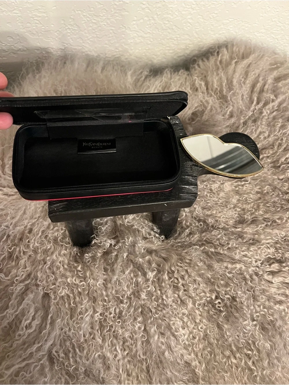 Yves Saint Laurent Hot Pink make up case with Lip mirror. Case is 6 by 3 inches